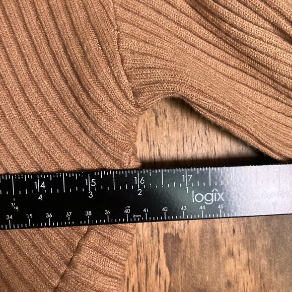 Express Womens Sweater Tan Brown Crossover Front Mock Neck Long Sleeve XS - Picture 8 of 12